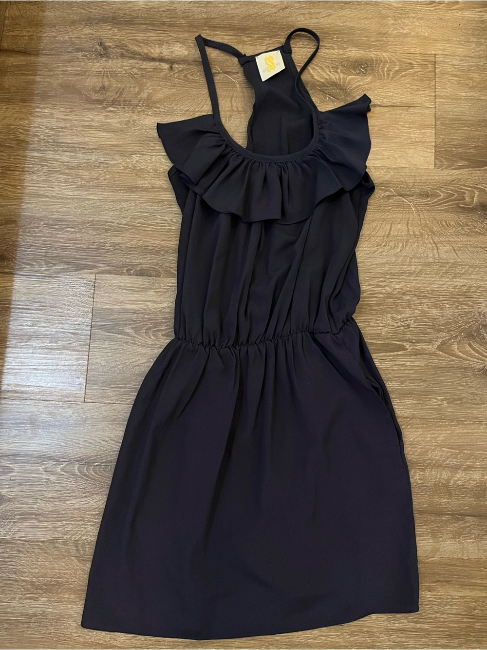 Women’s Navy Ruffle Neck Sleeveless Dress